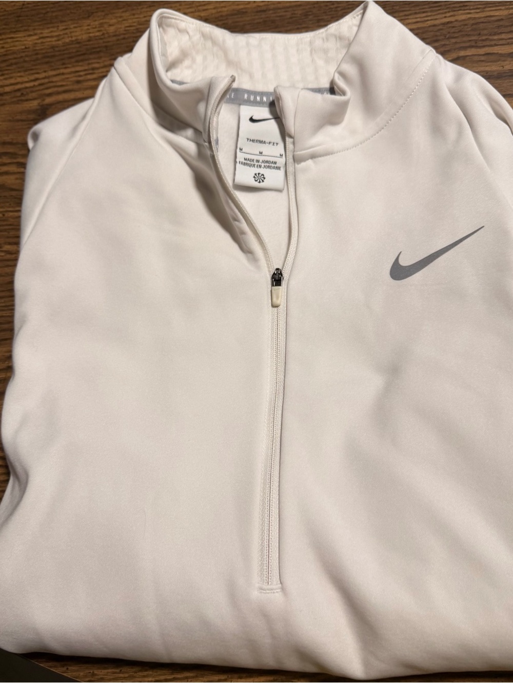 Nike Women’s Cream White Quarter-Zip Therma-FIT Pullover with Gray Swoosh